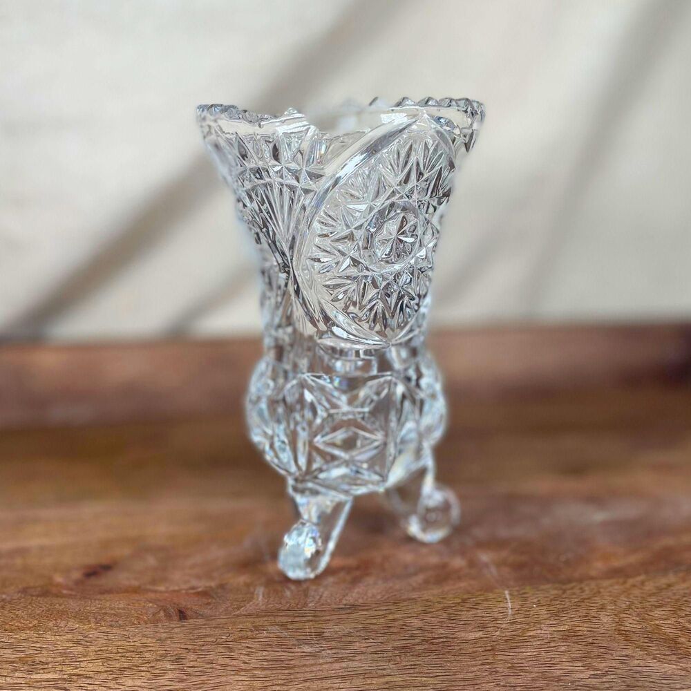 Vintage 24% Lead Crystal Footed Vase – Anna Hütte Star Decor, 1960s-70s GDR